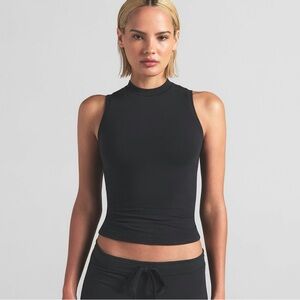 Skims Cotton Jersey Mockneck Tank Soot Black Size Large